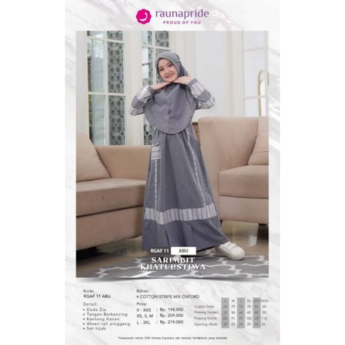 SARIMBIT KELUARGA RAUNA KHATULISTIWA SERIES SR 11 ABU &quot; GAMIS RAUNA DEWASA KHATULISTIWA RGF 11 ABU | RGD 37 ABU | KOKO LENGAN PENDEK PANJANG RKF 11 ABU | RKK 37 ABU | KOKO ANAK RAUNA RKAF 11 ABU | GAMIS REMAJA RRF 11 ABU | GAMIS ANAK RGAF 11 ABU