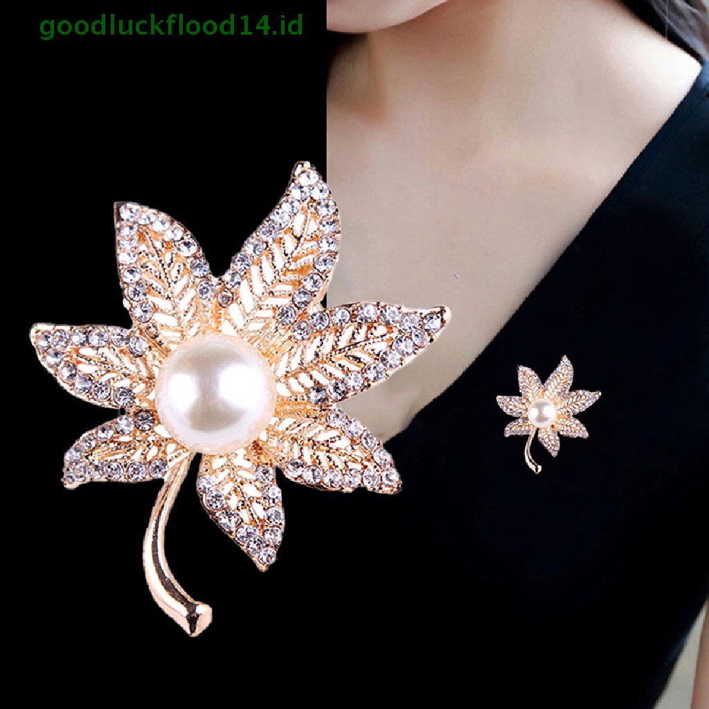 [GOOGFOUR] Bros Bunga Maple Leaf Pearl Brooch Pin Untuk Wanita Buket Sweater Syal Pakaian Korsase Perhiasan Hadiah [TOP]