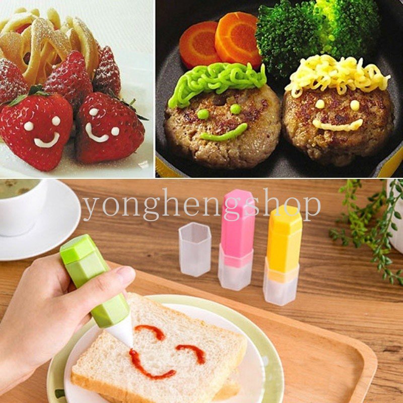 3 Pcs / set Pena Lukis Kue / Biskuit / Roti / Selai / Saus / Salad / Bento DIY Portable Untuk Anak