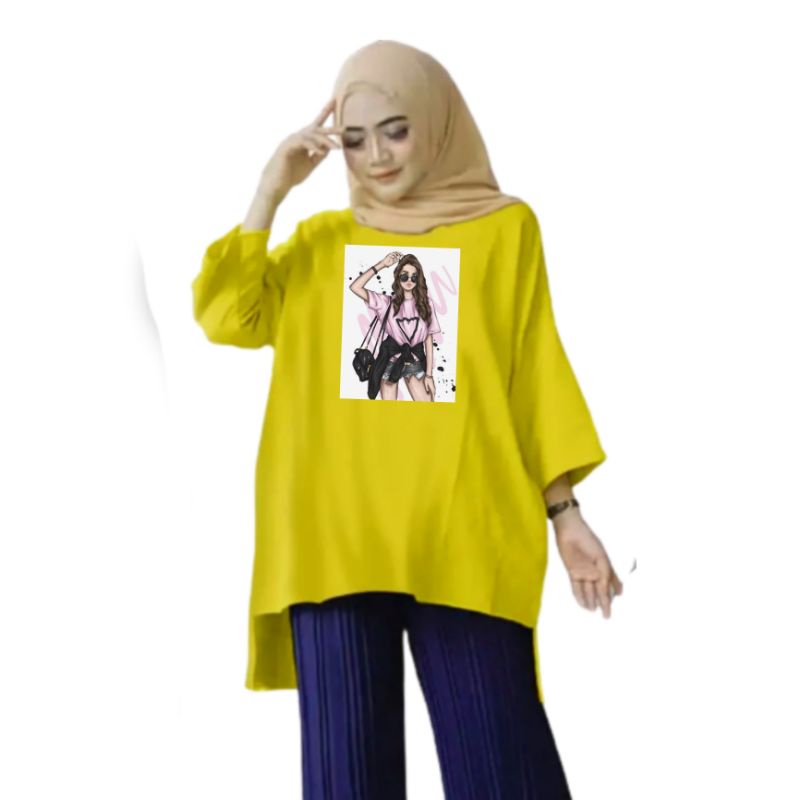 Atasan Baju Tunik Kaos Wanita Oversize LD 130 Cm Terbaru 2023 Viral Gambar DTF Bahan Kaos Babyterry . Atasan Baju Wanita Santai Tunik Wanita Dewasa Cewek Jumbo Kekinian Murah Big Size Kacamata