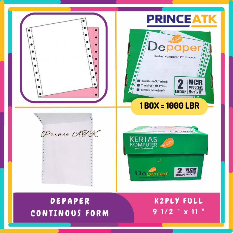 

(1 BOX ISI 1000 lBR) KERTAS NCR CONTINOUS FORM 2 PLY 91/2 "x11" DEPAPER