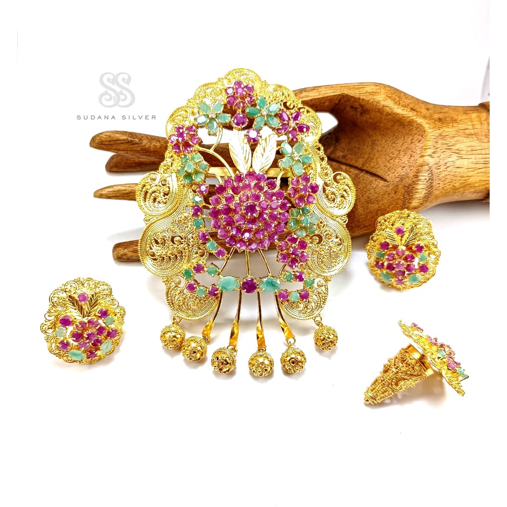 Jewelry Set Perhiasan Bros Kartini Ruby Silver 925 Gold Bali