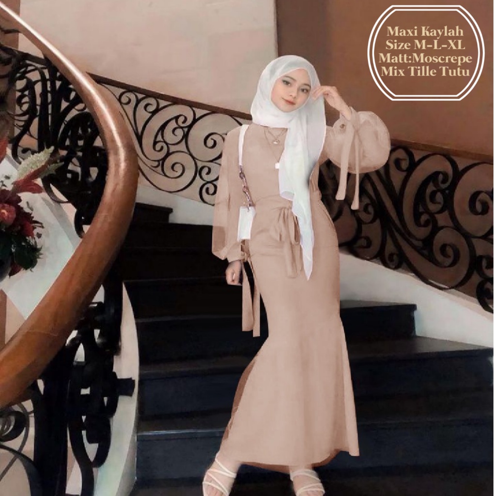 Pakaian Dress Muslim Wanita Busui Model Duyung Terbaru Lengan Balon/Maxi Kaylah Dress Size M-L-XL Matt Moscrepe Mix Tille Tutu/Gamis Wanita Kekinian