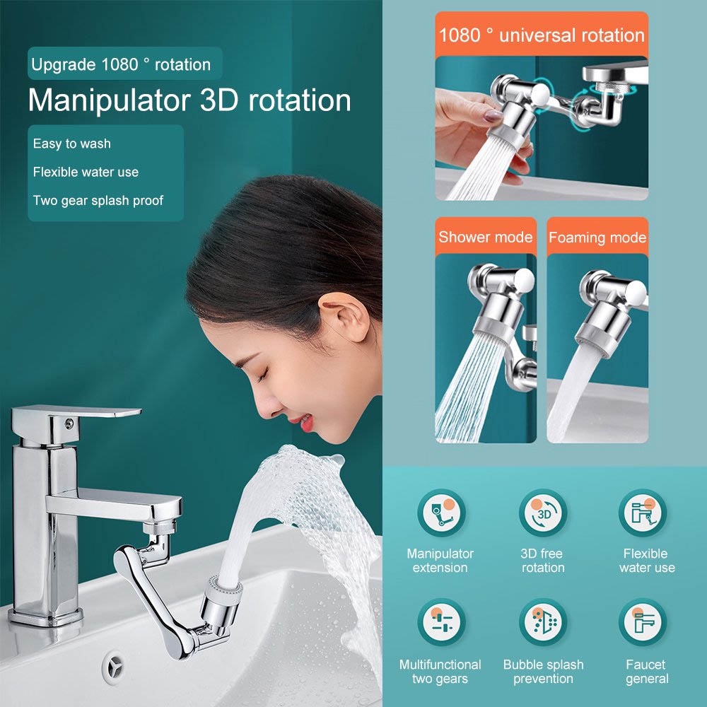 Sambungan Kran Stainless Fleksibel 360 Derajat SK360 - Anti Splash Shower Keran Wastafel Alat Filter Air  Gigi Dan Cuci Kran Fleksibel Cuci Piring, GosokMuka