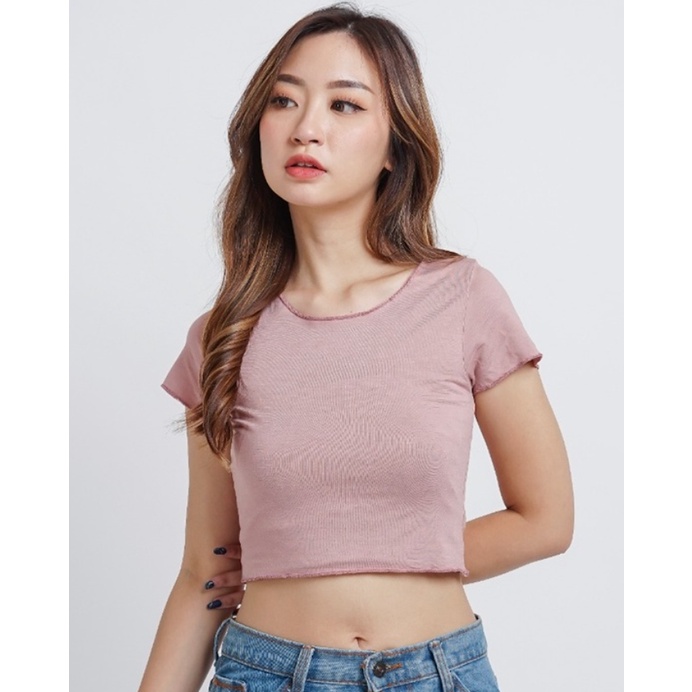 CAVALU Kaos Polos Wanita Korean Crop Top Korea Crop Tee 027