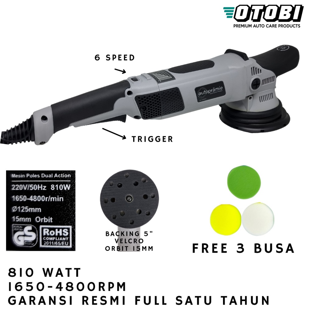 Mesin Poles Dual Action 5&quot; inch Orbit 15mm Untuk Soft Paint Garansi