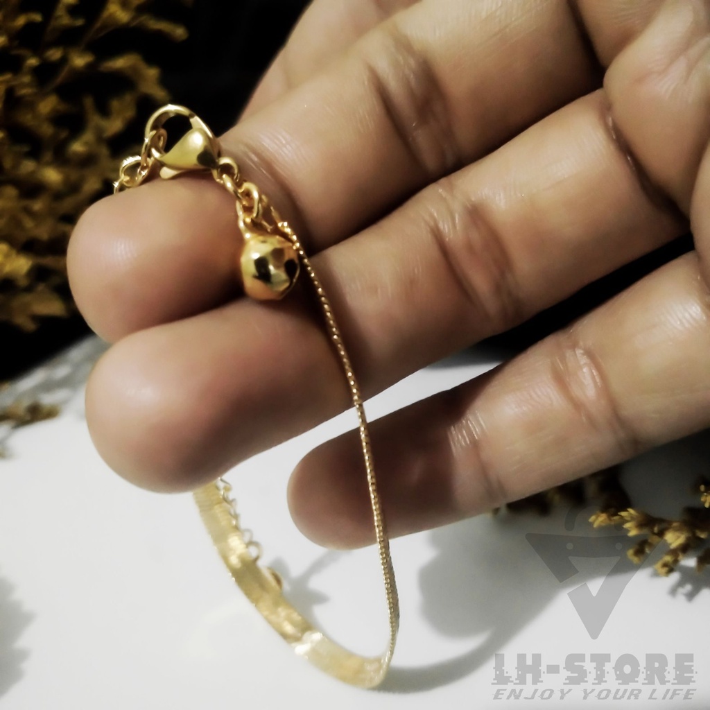 Gelang Tangan Aesthetic Gepeng Pipih Gold Berlapis Emas Terbaru Anti Karat