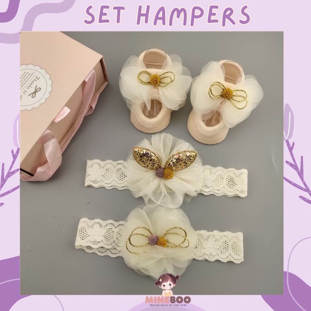 mineboo- HAMPERS BANDANA Set kaos kaki dan bandana bayi import dengan box cantik cocok untuk kado hampers