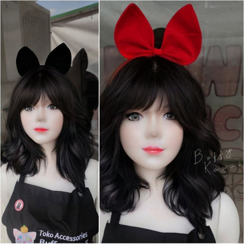 Bando pita bunny small velvet black/red korea ulzzang style fashion accessories daily kawaii cute