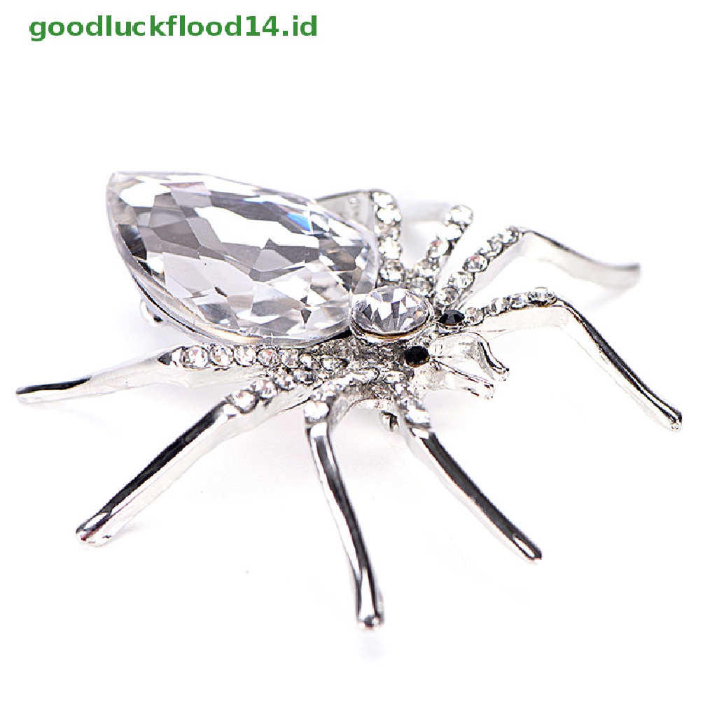 [GOOGFOUR] Spider Putih Perak Disepuh Fashion Bros Perhiasan Elegan Kristal Brooch Pin [TOP]