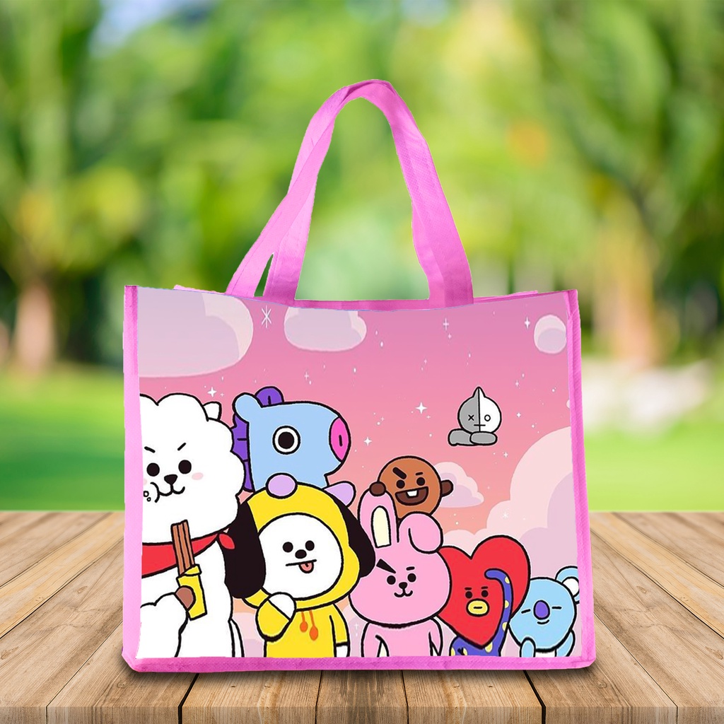 TAS READY STOK LANDSCAPE BT21 / GOODIE BAG MOTIF/ TAS ULANG TAHUN UKURAN KFC