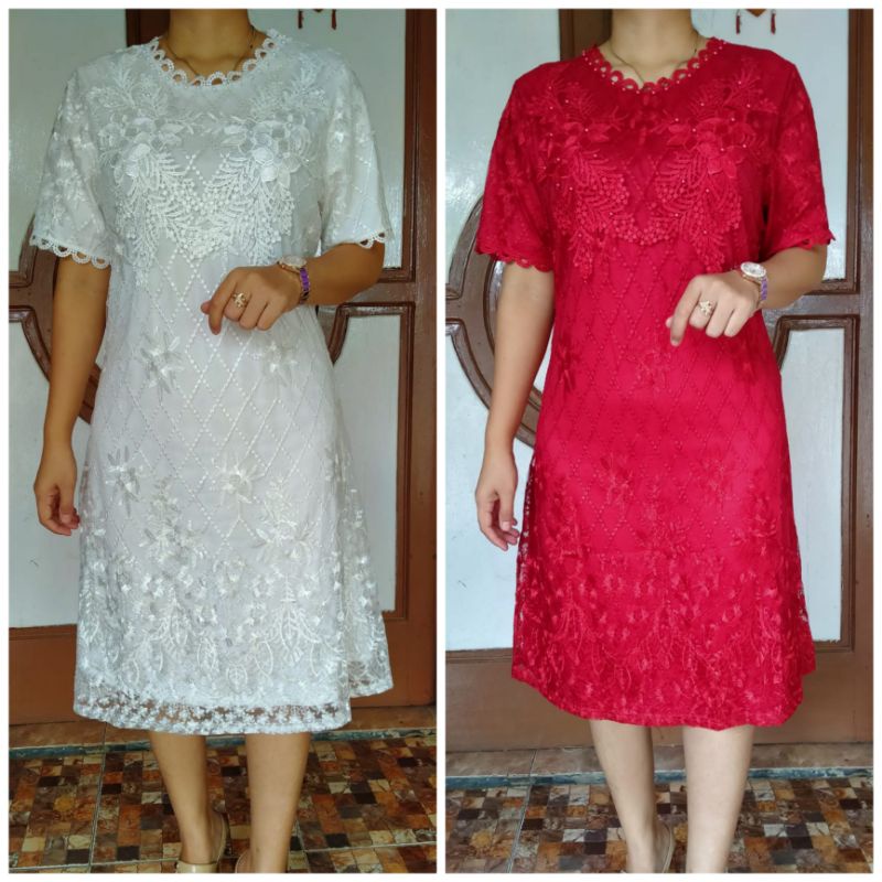 dress brokat mutiara lapis furing