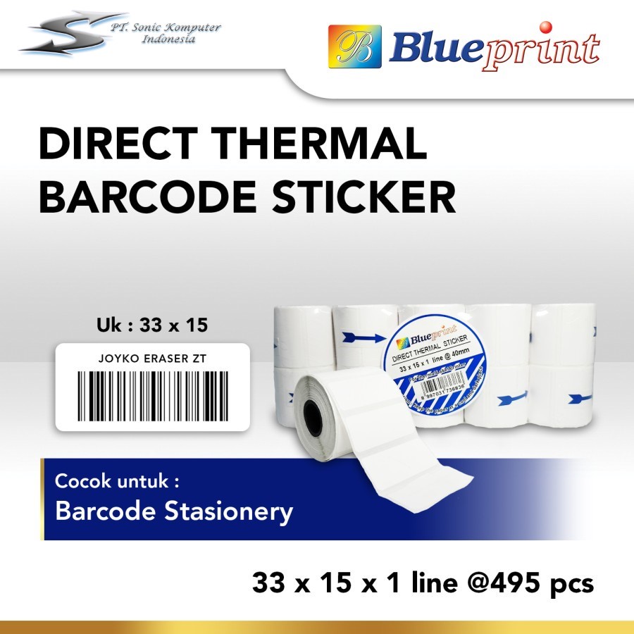 Direct Thermal Sticker Label Barcode Blueprint 33x15x1 Line @ 40mm isi 495