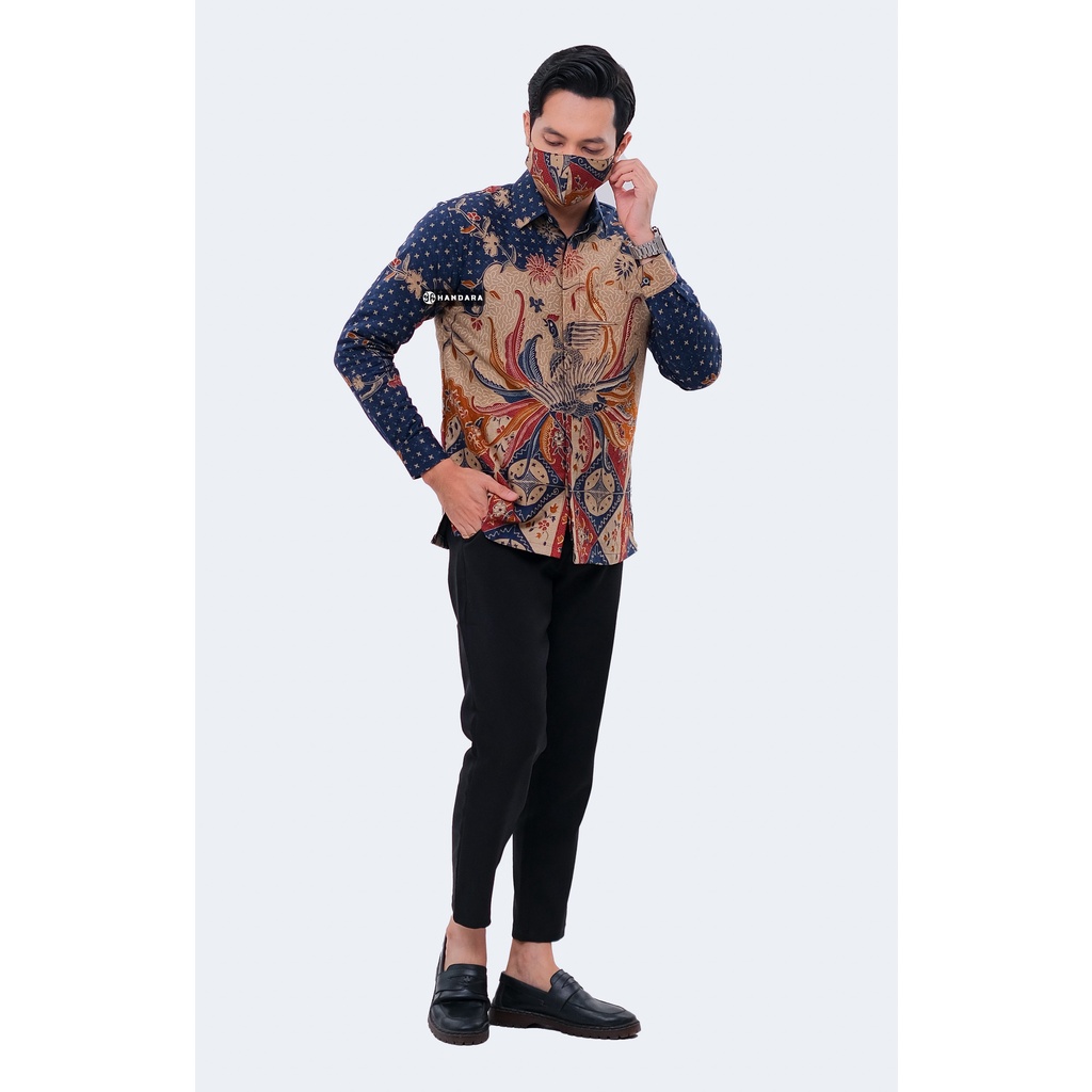 Handara Batik Pria Lengan Panjang Slim Fit Premium Kawung Wajik Navy HB-319