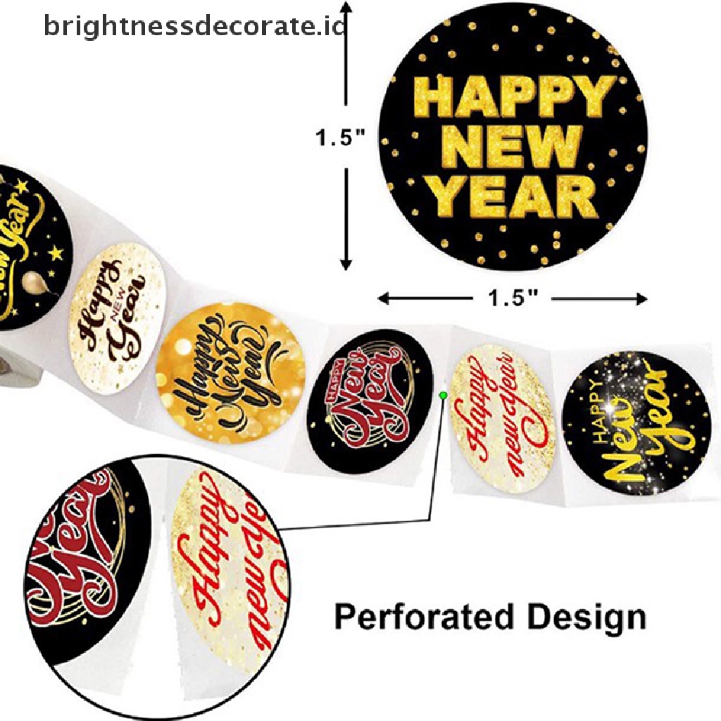 [Birth] 500pcs Happy New Year Sticker Gold Glitter Label Kartu Hadiah Dekorasi [ID]