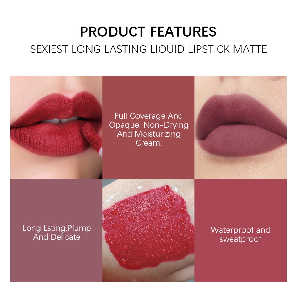 【box isi 6pcs】ALLPHV Lipstik paket 6 warna Makeup Set Matte Liquid Lipstick 6pcs Lip gloss Lipstik Matte Make Over Pelembap Bibir Lembut Tahan Lama Melembabkan