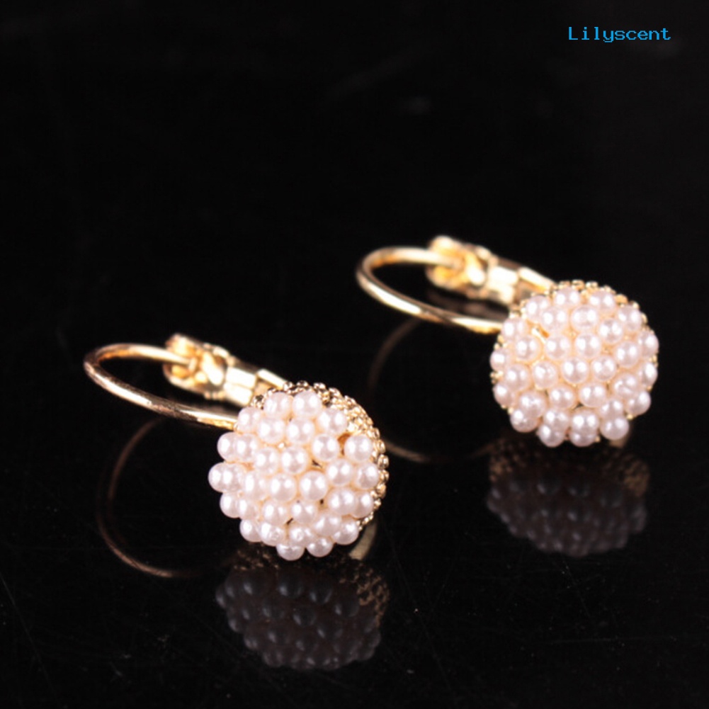 [LS] Fashion Wanita Bulat Mutiara Imitasi Pesona Leverback Anting Tindik Perhiasan Hadiah