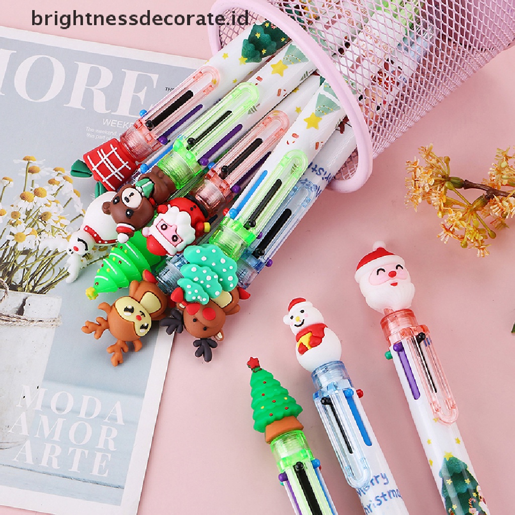 [Birth] 6warna Pena Ballpoint Natal Lucu Kartun Ball Pen Kantor Sekolah Wrig Perlengkapan Novelty Pen Hadiah Alat Tulis [ID]