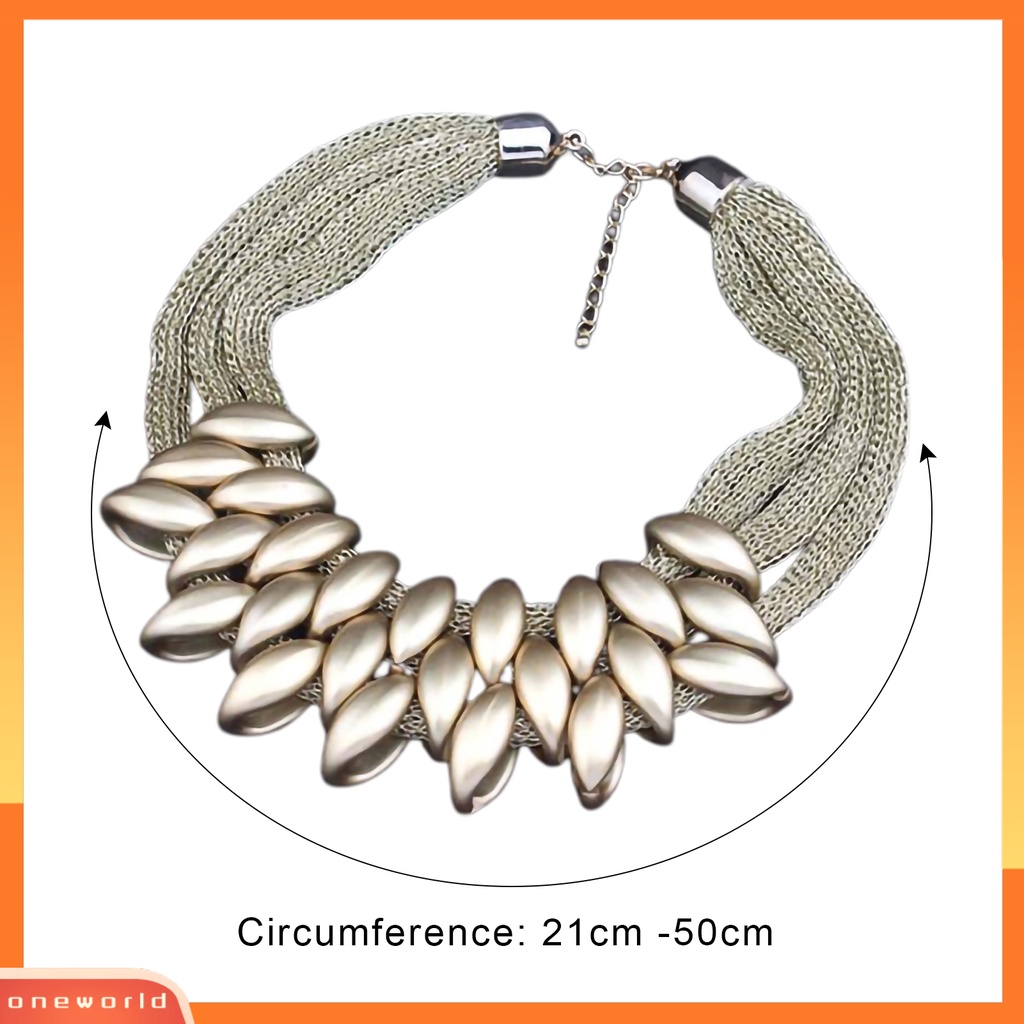 {oneworld} Bib Kalung Multi-layer Braided Alloy Liontin Daun Statement Choker Necklace Untuk Pesta