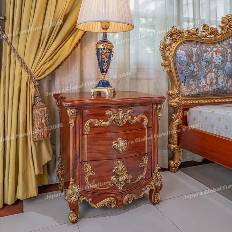 nakas bedside laci 3 ukir french luxury ( nakas ukir murah,nakas jati,drawer ukir, bedside ukir)