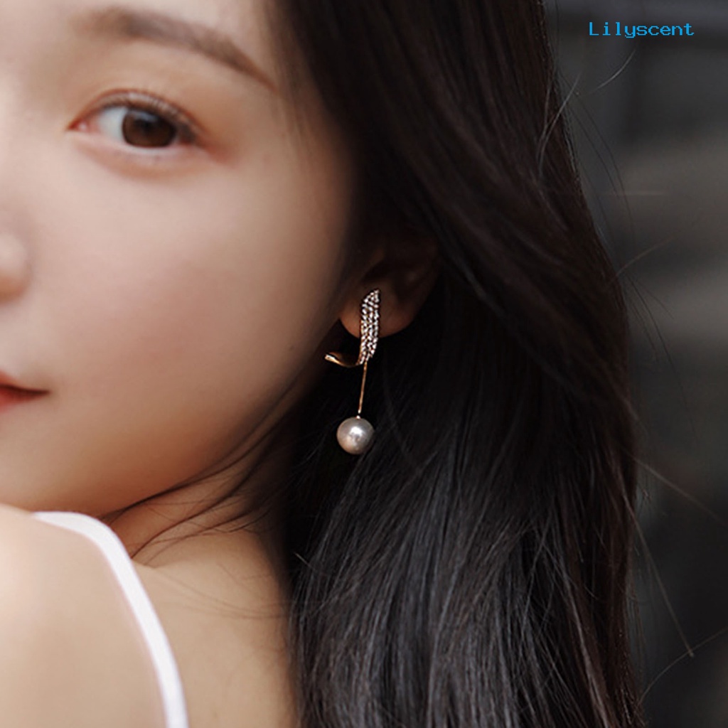 [LS] 1pasang Anting Tusuk Drop Mutiara Imitasi Unik Geometris Berlian Imitasi Pearl Pendant Stud Earrings Untuk Liburan