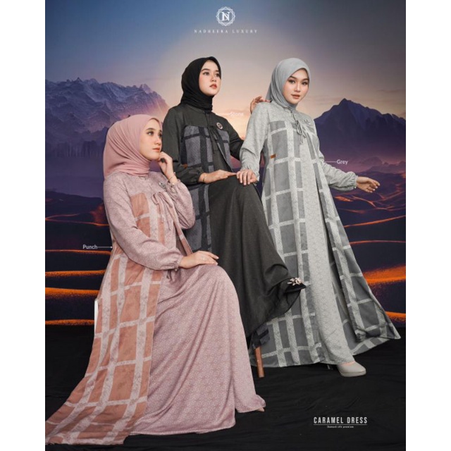 CARAMEL DRESS NADHEERA LUXURY || COD Gamis Kondangan Pesta Lebaran Damask Silk Premium Terbaru Terla
