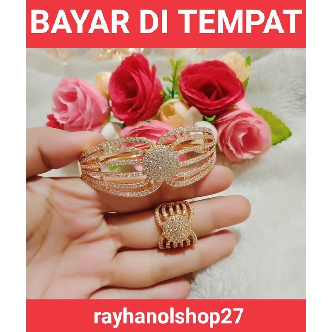 PERHIASAN PENGANTI EMAS WANITA DEWASA DAN REMAJA SET GELANG FREE CINCIN LAPIS KUNING 22 K ANTI ALERGI MOTIF PILIHAN