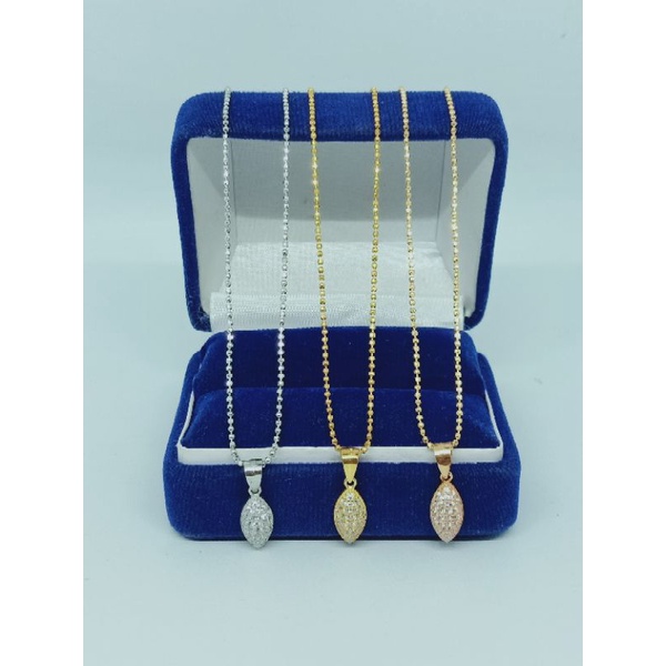 kalung rantai bijilada+liontin oval lancip mp/perak asli silver 925 lapis emas/perhiasan fashion wanita terbaru