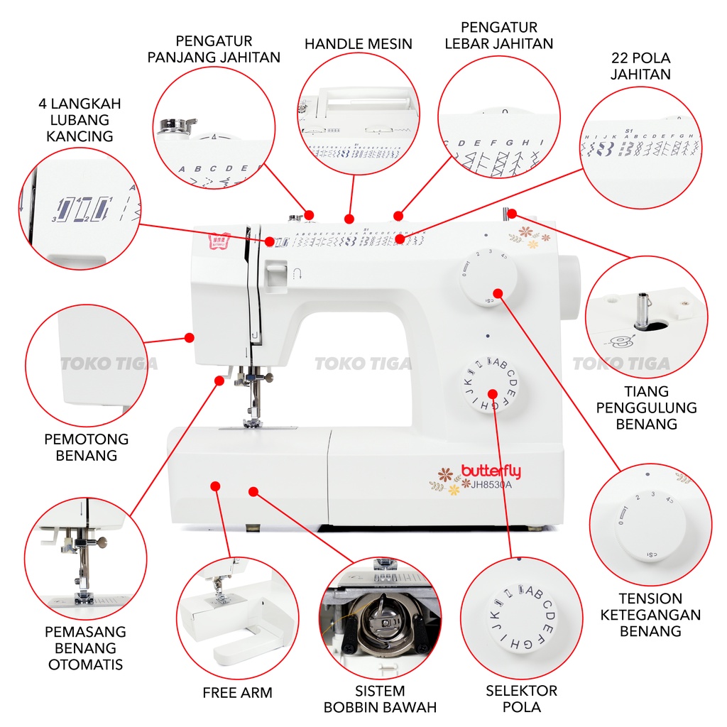 Mesin Jahit BUTTERFLY JH8530A / JH 8530A / JH 8530 A (Multifungsi Portable)