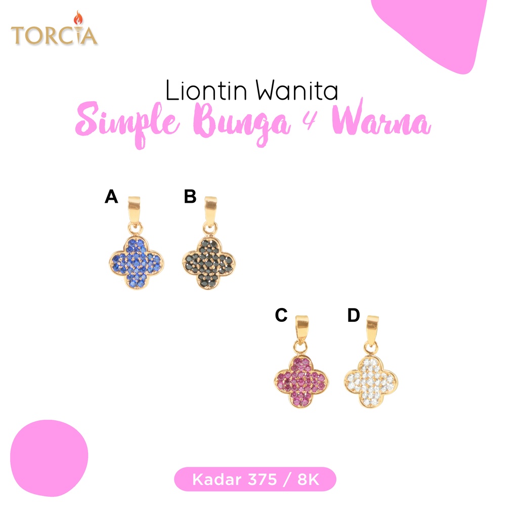 Liontin Wanita Emas Asli Simple Bunga 4 Warna Kadar 375 Torcia