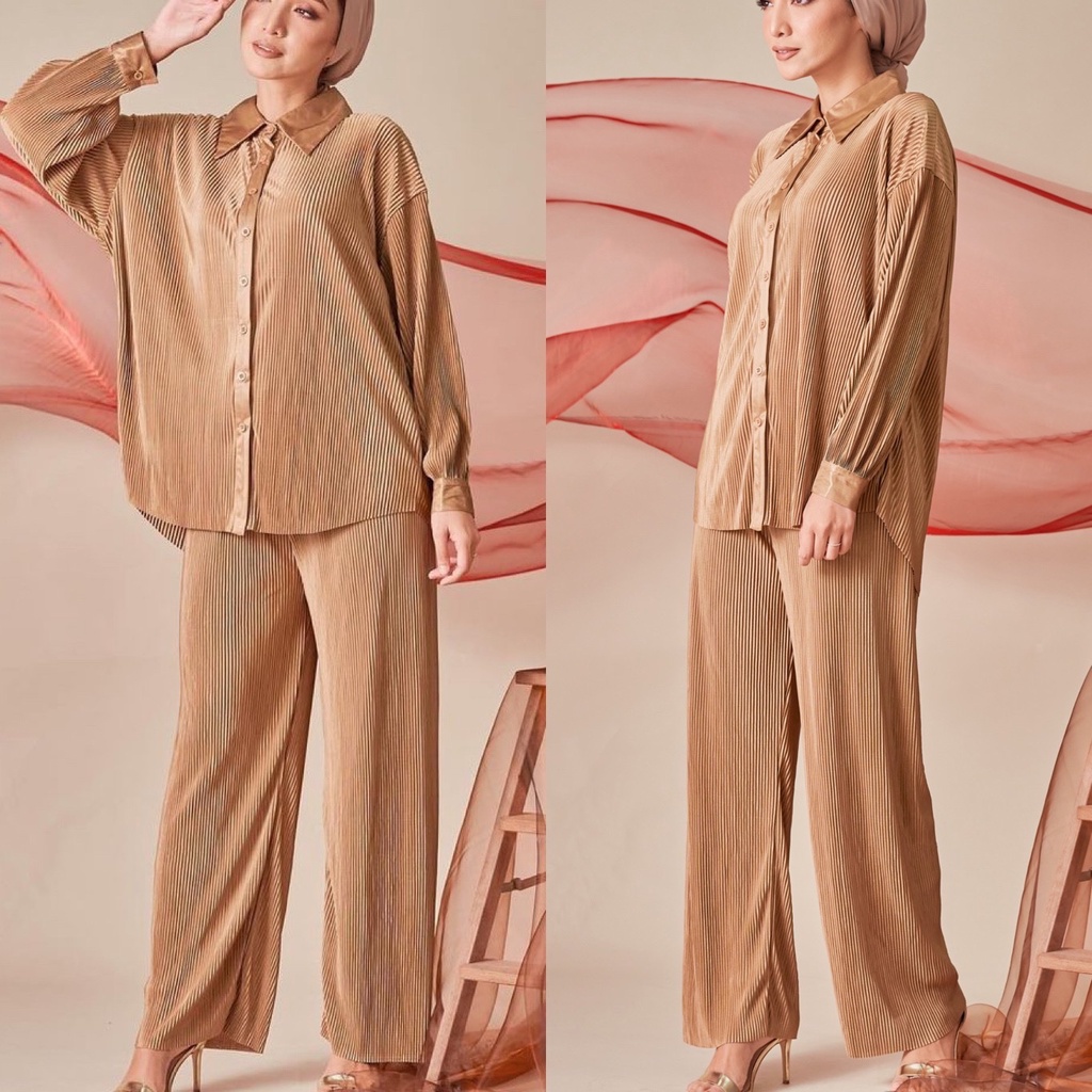 SETELAN SET STELAN SATIN PLISKET MUSLIM MODERN WANITA IMPORT IMPOR SATIN PLISKET MODEREN PREMIUM MURAH