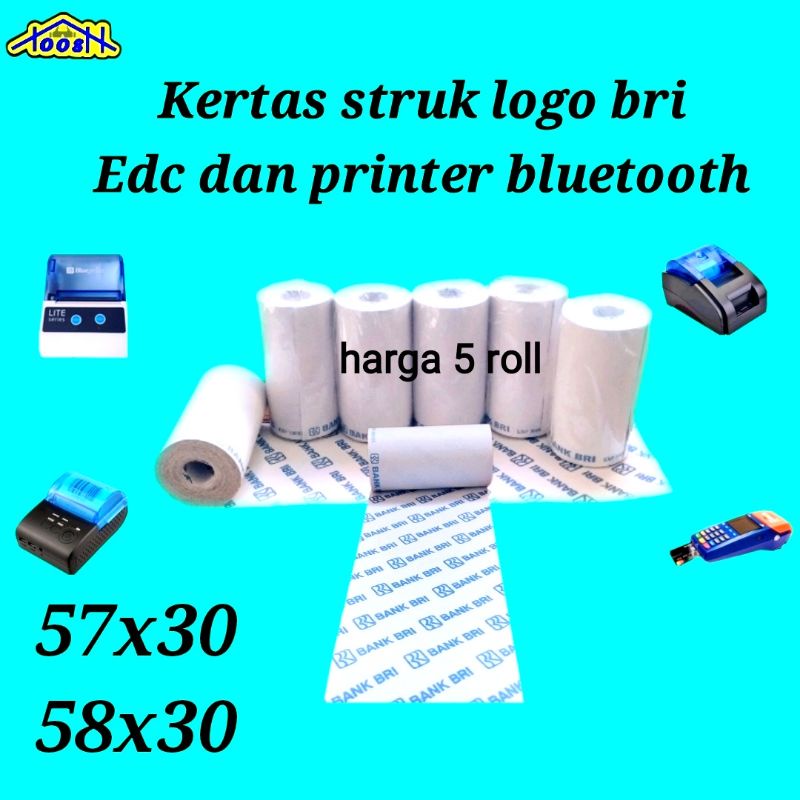 

5 roll Kertas Thermal Bri kertas struk edc brilink 57x30 58x30 kertas termal bri brilink kertas struk bri brilink kertas thermal 58mm