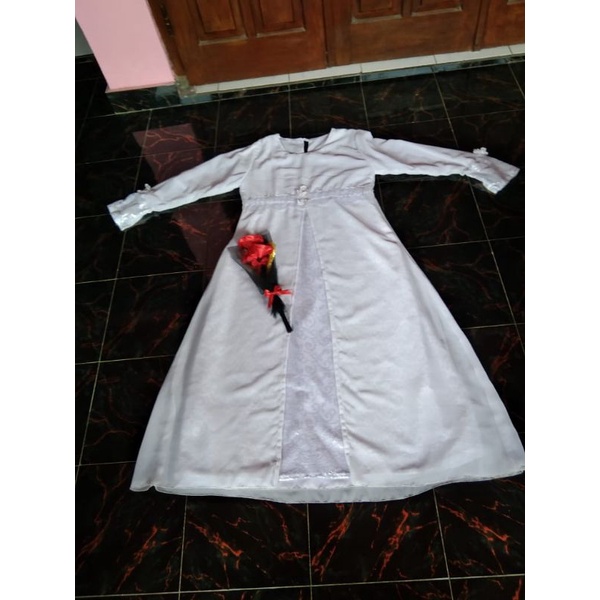 gamis putih sifon full furing anti nrawang dress umroh haji bahan sifon full furing