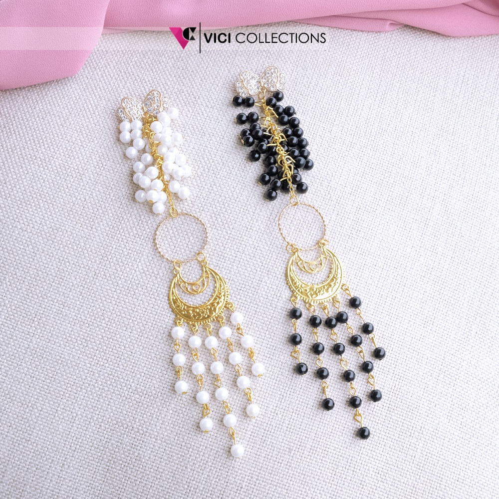 Bros Dagu Juntai Panjang Ring Bulan Bros Hijab Hitam Putih Mewah BSP401