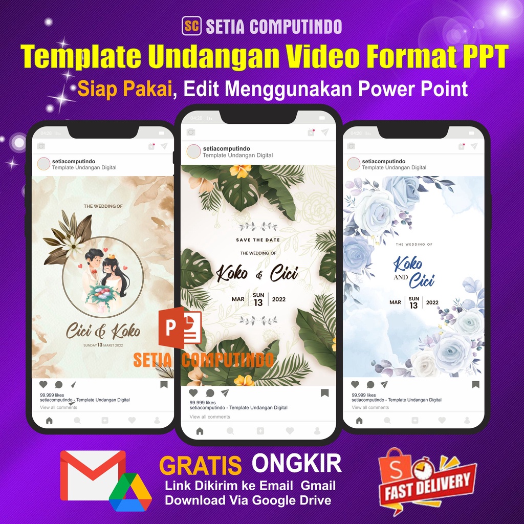 Template Undangan Pernikahan Video Rustic Premium Animasi Gerak Daun Bunga Kekinian format PPT atau 