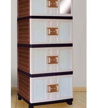 Depan Lemari baju pakaian plastik 4susun MOTIF BATIK FULL KUNCI MOCCA MASTER