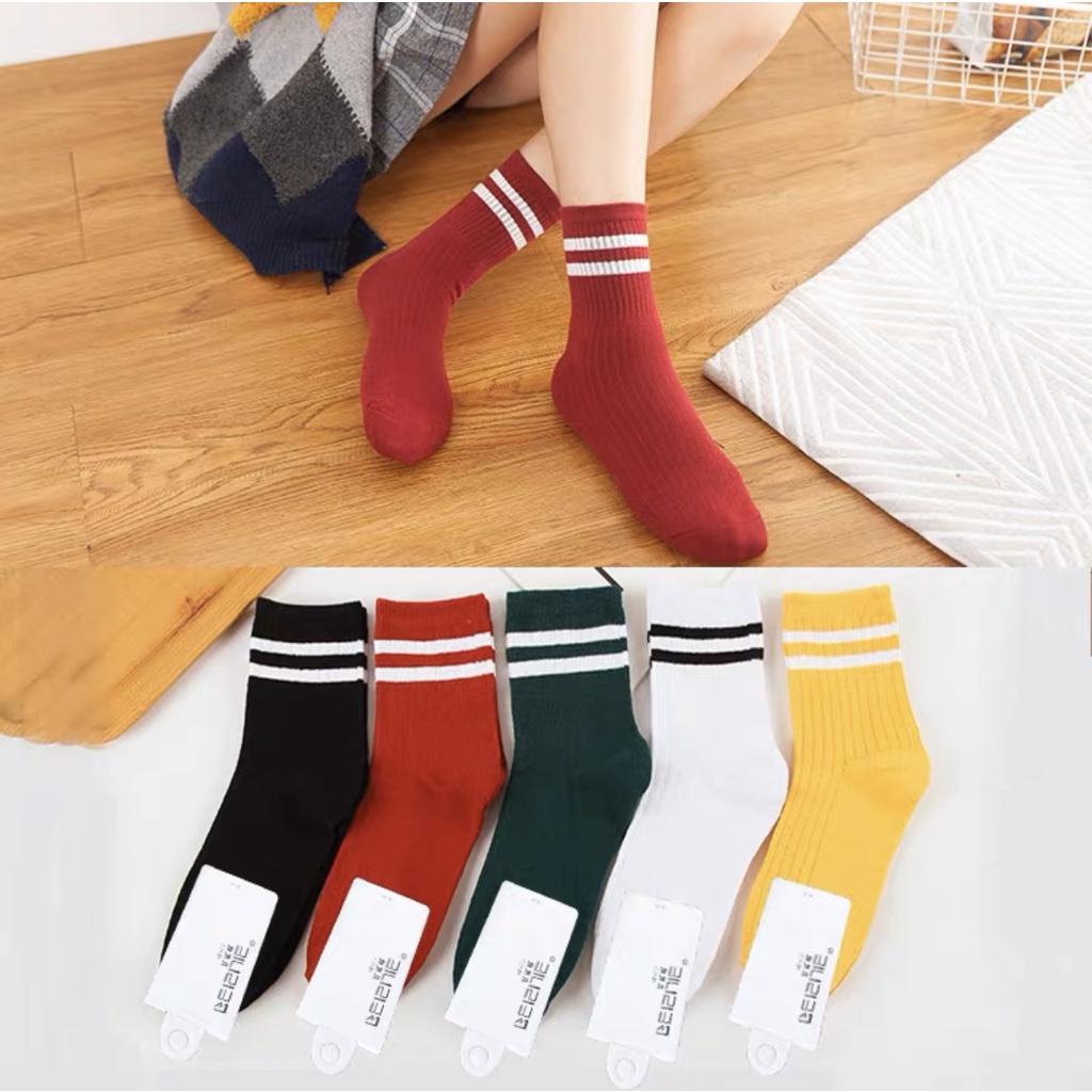 Kaos kaki Wanita bergaris kaus kaki olahraga Socks kasual kaos kaki mahasiswa fashion D36