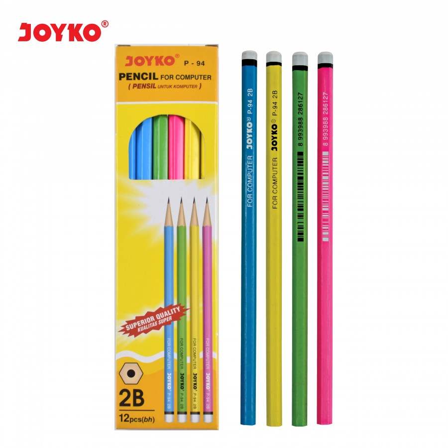 Pensil Kayu Joyko Neon P-94 For Computer Pencil / Pensil Joyko P-94 / 2B / 1 BOX 12 PCS