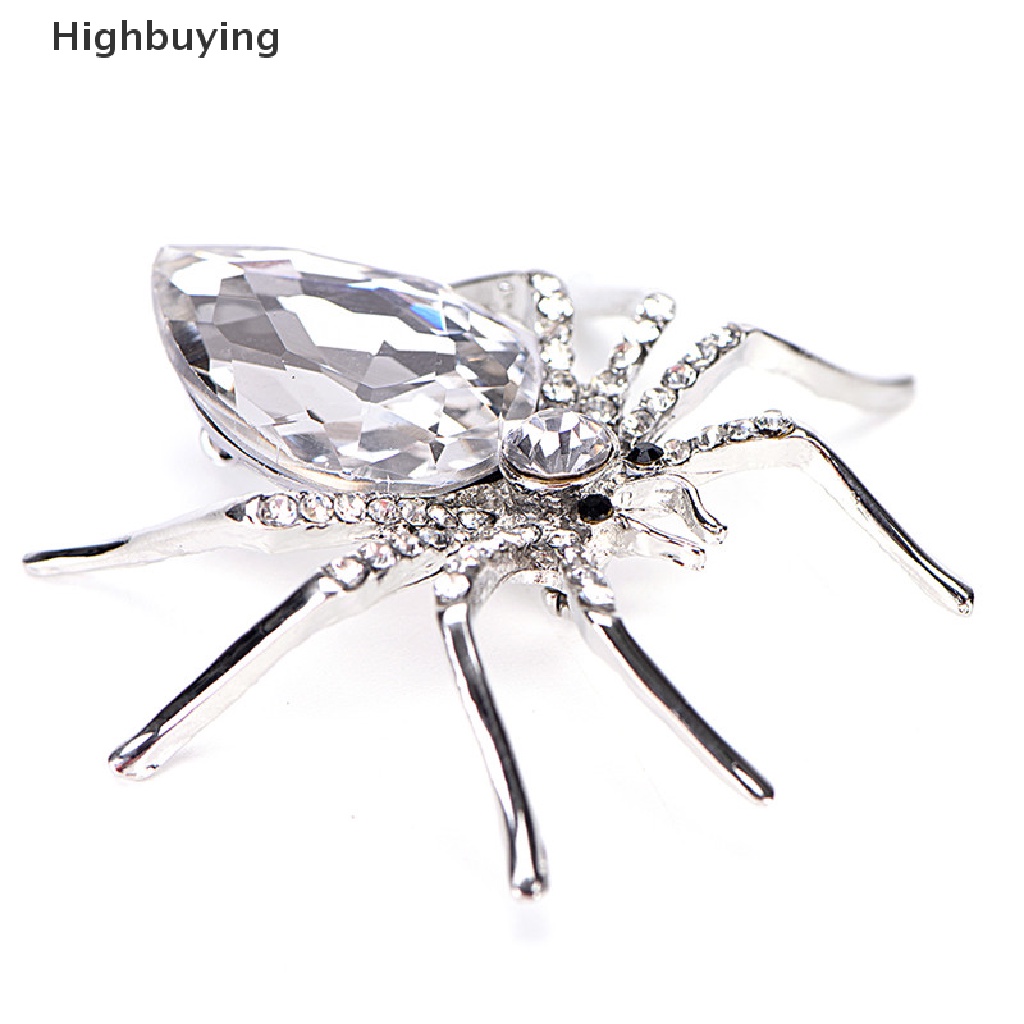 Hbid Perhiasan Bros Fashion Lapis Perak Spider Putih Elegan Kristal Brooch Pin Glory