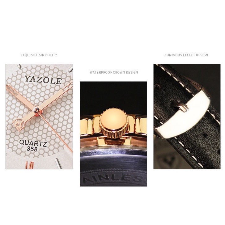ORIGINAL IMPOR JAM TANGAN YAZOLE 358 UKURAN 46MM QUARTZ ANTI AIR DENGAN STRAP KULIT SINTETIS