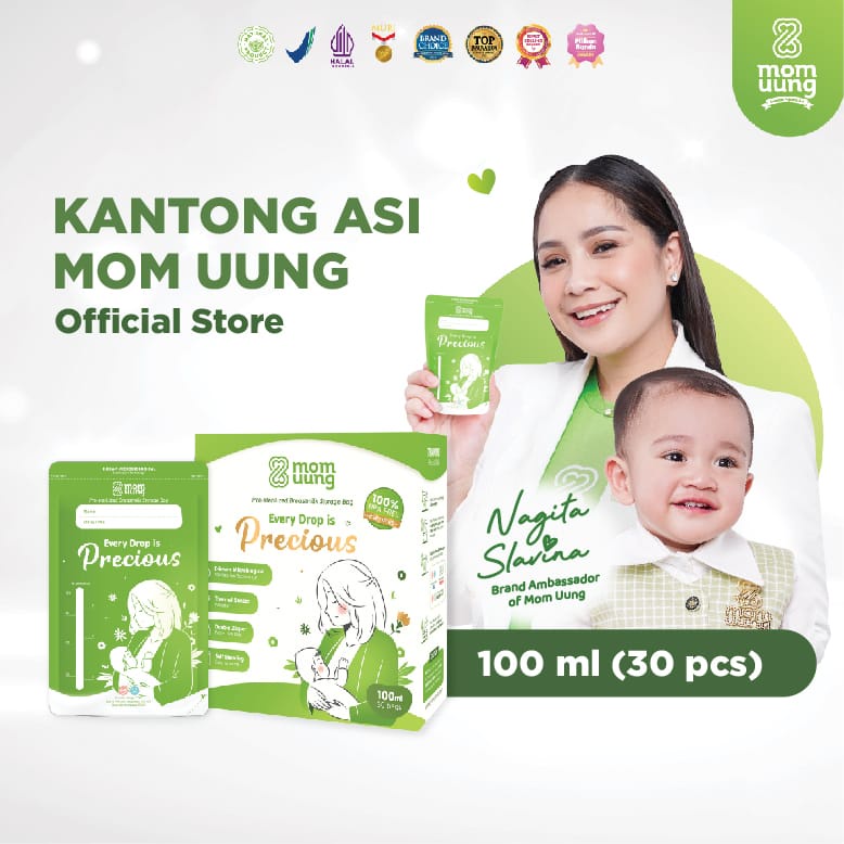 MOM UUNG PRE-STERILIZED BREASTMILK BAG/ KANTONG ASI 100 ML 30 LEMBAR DOUBLE ZIPPER/ ADA INDIKATOR SUHU/ PERMUKAAN MUDAH DITULIS