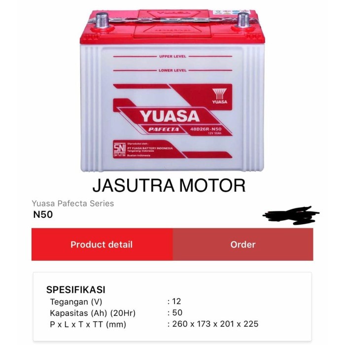 Aki mobil YUASA N50 / 48D26R 12V 50AH -02691