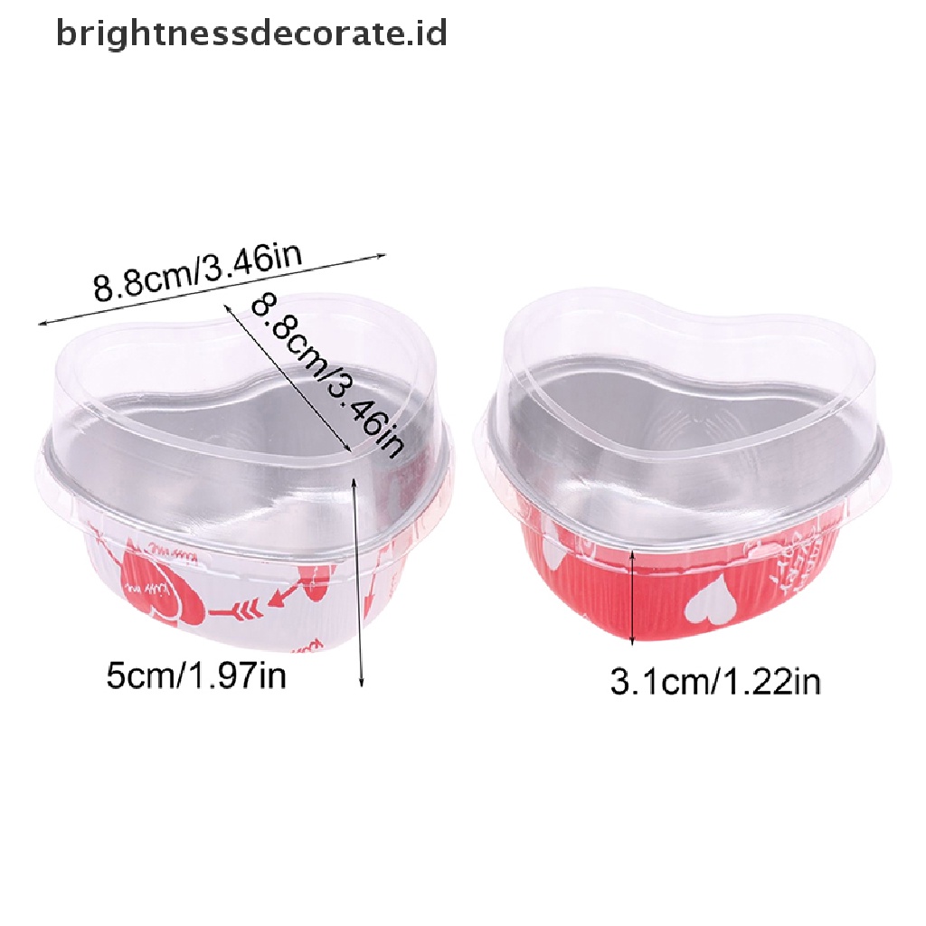 [Birth] 10pcs/set 100ML Cup Kue Aluminium Foil Berbentuk Hati Dengan Tutup Loyang Kue [ID]