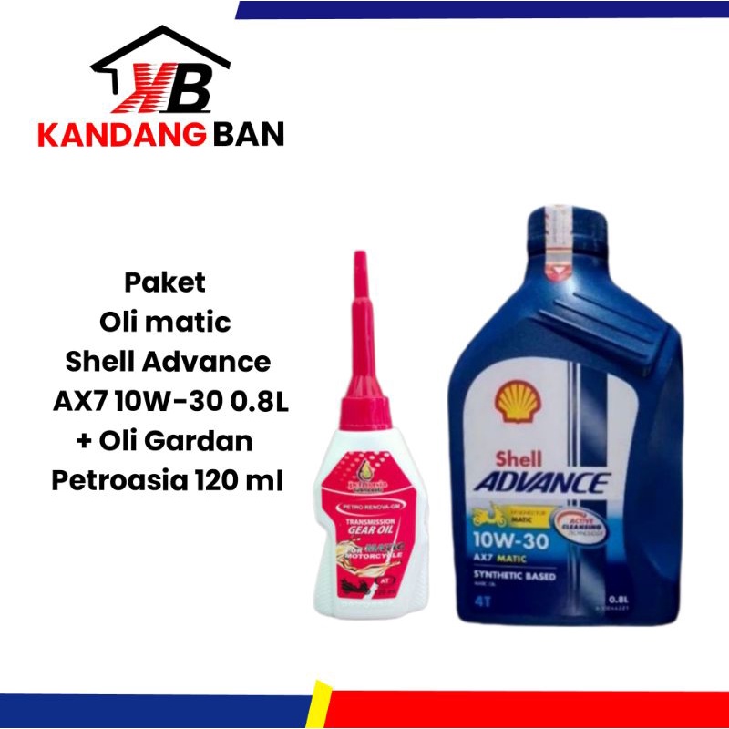 PAKET OLI MATIC SHELL ADVANCE AX7 10W-30 0.8L+ OLI GARDAN PETROASIA 120 ML, PRODUK DI JAMIN ASLI