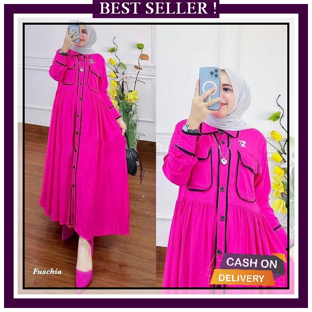 Baju Gamis Kaftan Bordir Luna Wanita Muslimah Dewasa Pesta Kondangan Lebaran Mewah Elegan Modern Mur