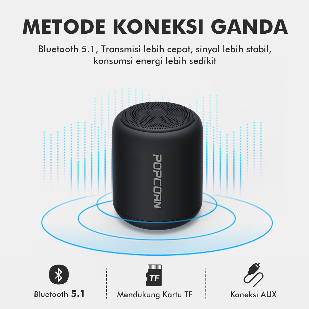 POPCORN Portable Speaker Bluetooth 5.1 Stereo Speaker Built-In Call Mikrofon Cocok untuk Pesta Musik/Camping/Gunung