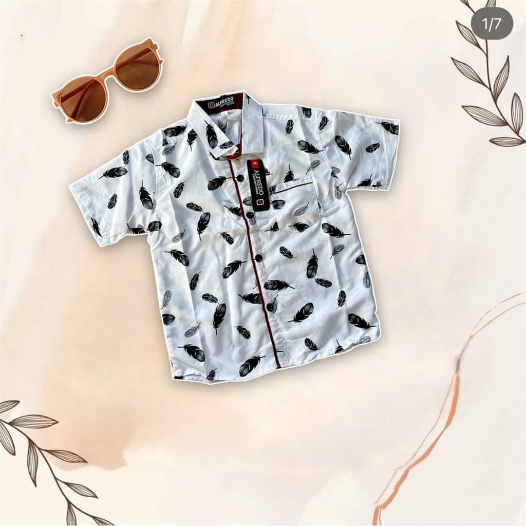 Kemeja printing anak laki-laki Motif Bulu Ayam usia 1 sampai 12 tahun Bisa pilih warna