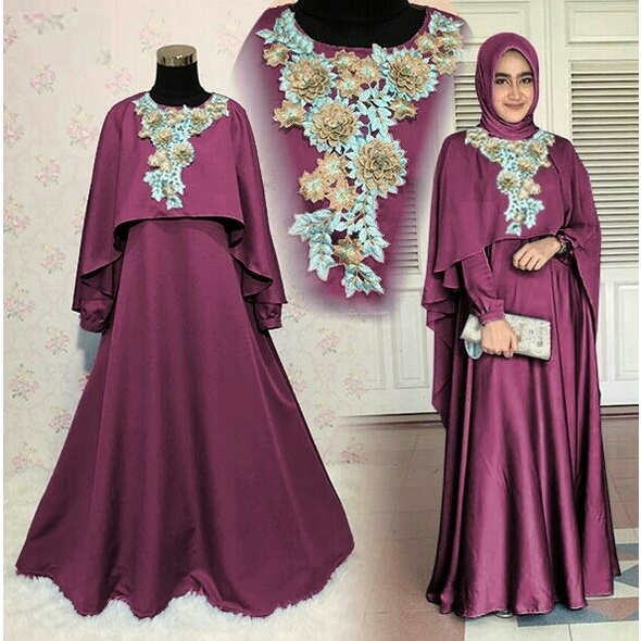 HOPYLOVY - Dress Lebaran Wanita / Gamis Mewah Maxi Dress Wanita Busui Friendly + Outer Mawar