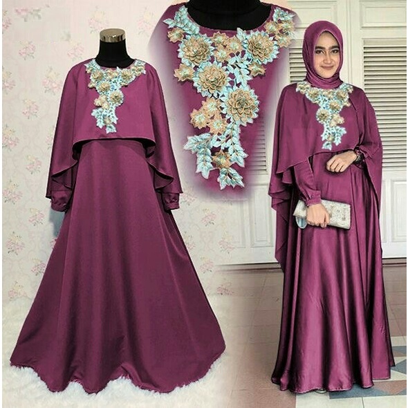 HOPYLOVY - Gamis Mewah Maxi Dress Wanita Busui Friendly + Outer Mawar