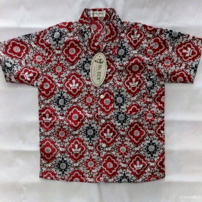 kemeja sd batik dasar merah seragam sekolah mr.ben